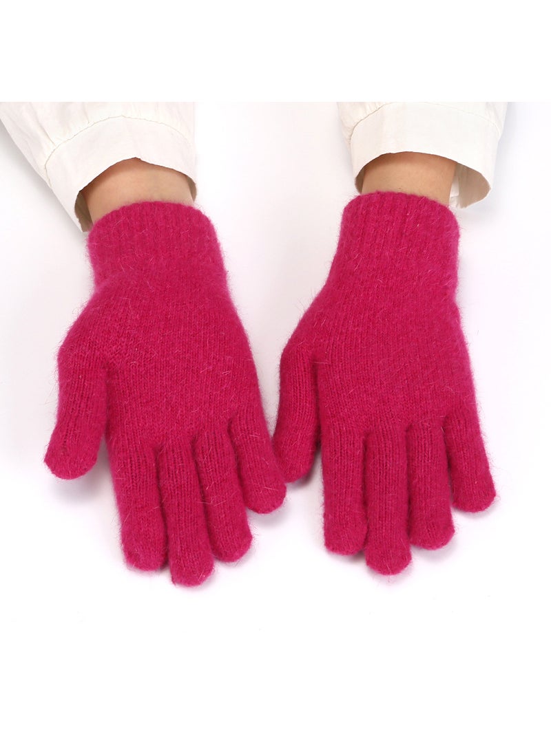 Generic - Thickened Knitted Rabbit Fur Gloves Winter Warm Men Womens Fingerless Gloves Spring Autumn Magic Elastic Gloves wine red - Image 1