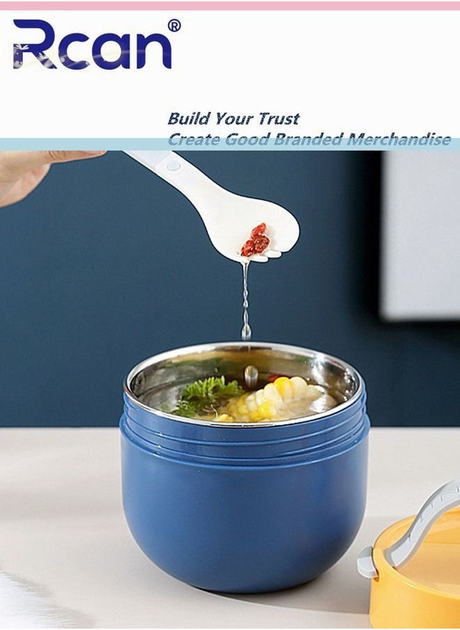 Rcan - Stainless Steel Round Lunch Box With Spoon Portable Spill-proof Sealed Insulated Leakproof Bento Box for Kids Adults On-the-Go Meal and Fruit Containers to Work - Image 1