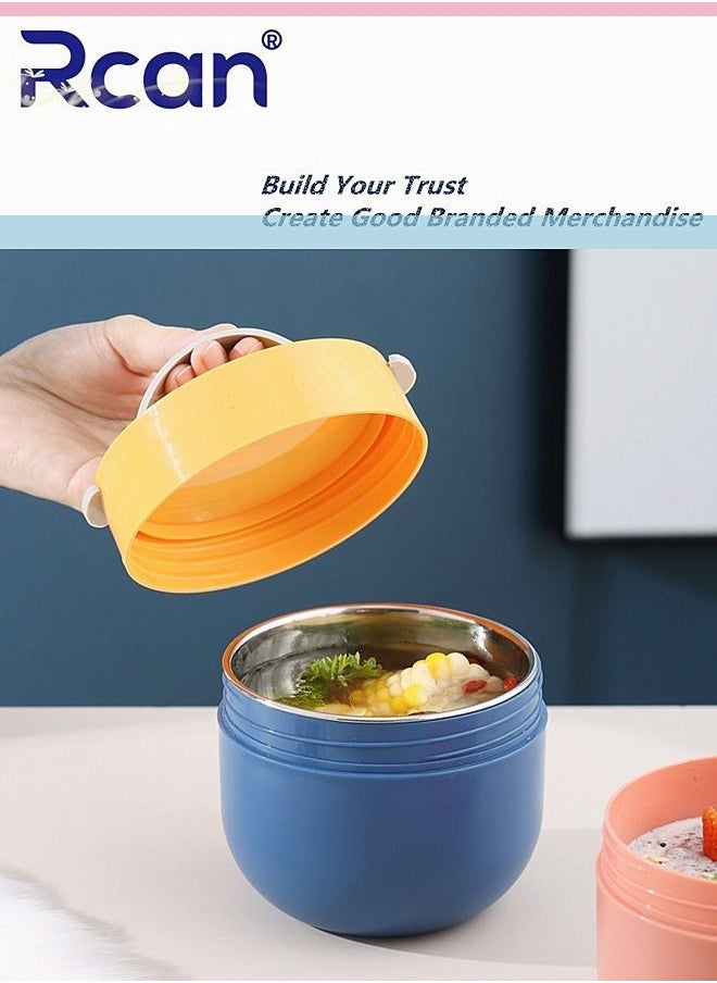 Rcan - Stainless Steel Round Lunch Box With Spoon Portable Spill-proof Sealed Insulated Leakproof Bento Box for Kids Adults On-the-Go Meal and Fruit Containers to Work - Image 1
