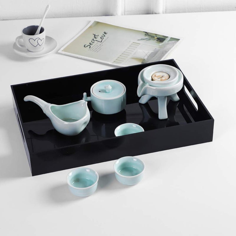 Sooyee Acrylic Serving Tray with Handles,16" x 12" Decorative Tray for Breakfast, Tea, Food, Butler,Coffee,Table Ottoman Vanity Countertop,Black - Image 3