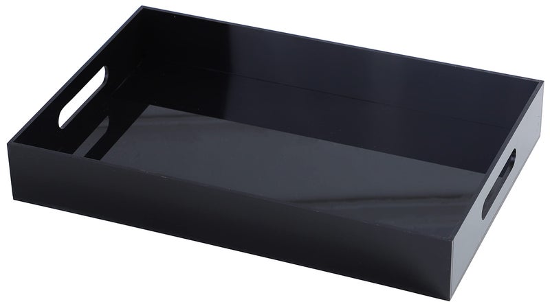 Sooyee Acrylic Serving Tray with Handles,16" x 12" Decorative Tray for Breakfast, Tea, Food, Butler,Coffee,Table Ottoman Vanity Countertop,Black - Image 1