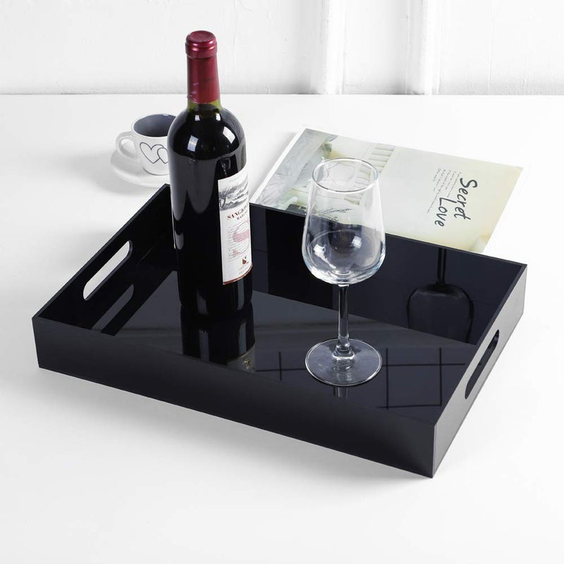 Sooyee Acrylic Serving Tray with Handles,16" x 12" Decorative Tray for Breakfast, Tea, Food, Butler,Coffee,Table Ottoman Vanity Countertop,Black - Image 5