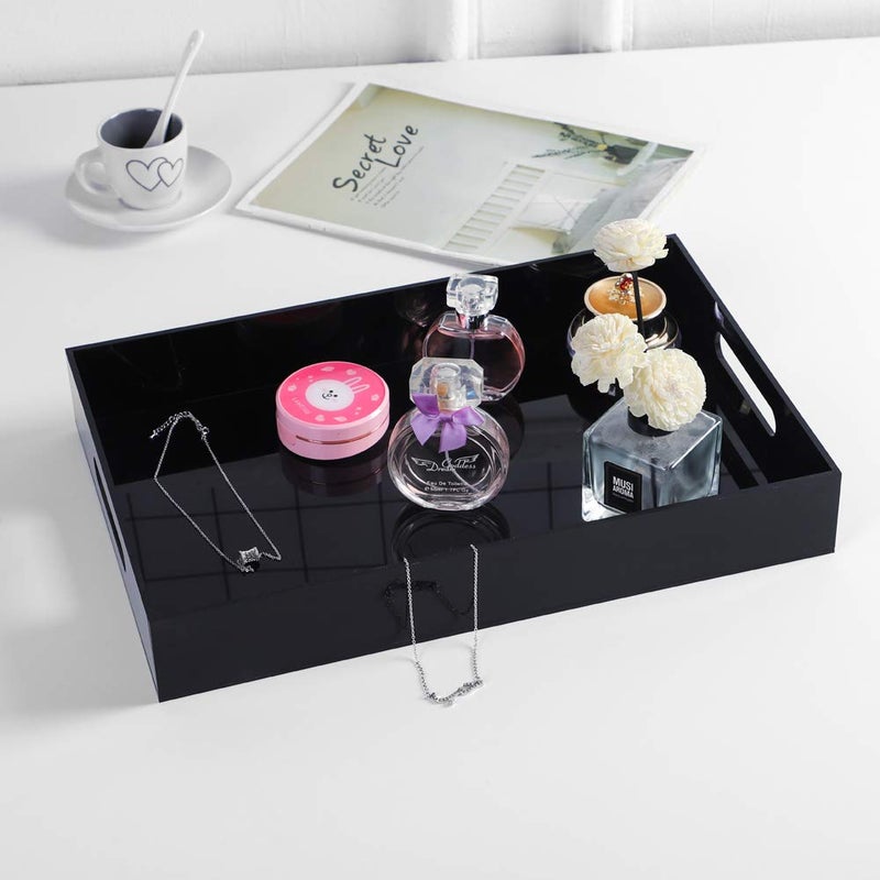 Sooyee Acrylic Serving Tray with Handles,16" x 12" Decorative Tray for Breakfast, Tea, Food, Butler,Coffee,Table Ottoman Vanity Countertop,Black - Image 4