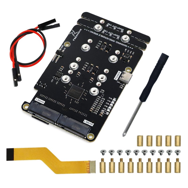 Freenove Quad M2 NVMe SSD HAT for Raspberry Pi 5 M2 Adapter AI HAT 4 Slots NAS RAID Kit Solid State Drive Size 2230 2242 2260 2280 PCIe 20 Max Speed 500 MBs Detailed Tutorial - Image 2