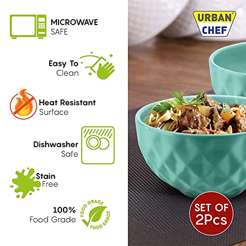 URBAN CHEF Ceramic Bowls | 500 ML | Kitchen Accessories Items, Microwave Safe Bowl, Serving Bowl, Bowl Set, Bowls for Kitchen, Mixing Bowl, Prism Ceramic Handcrafted (Set of 2 - Sea Green) - Image 2