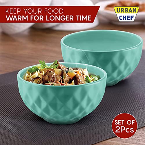 URBAN CHEF Ceramic Bowls | 500 ML | Kitchen Accessories Items, Microwave Safe Bowl, Serving Bowl, Bowl Set, Bowls for Kitchen, Mixing Bowl, Prism Ceramic Handcrafted (Set of 2 - Sea Green) - Image 4