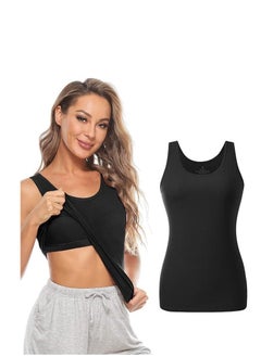 Tank Tops For Women Built In Bra Shelf Bra Tanks Layering Undershirts-BLack