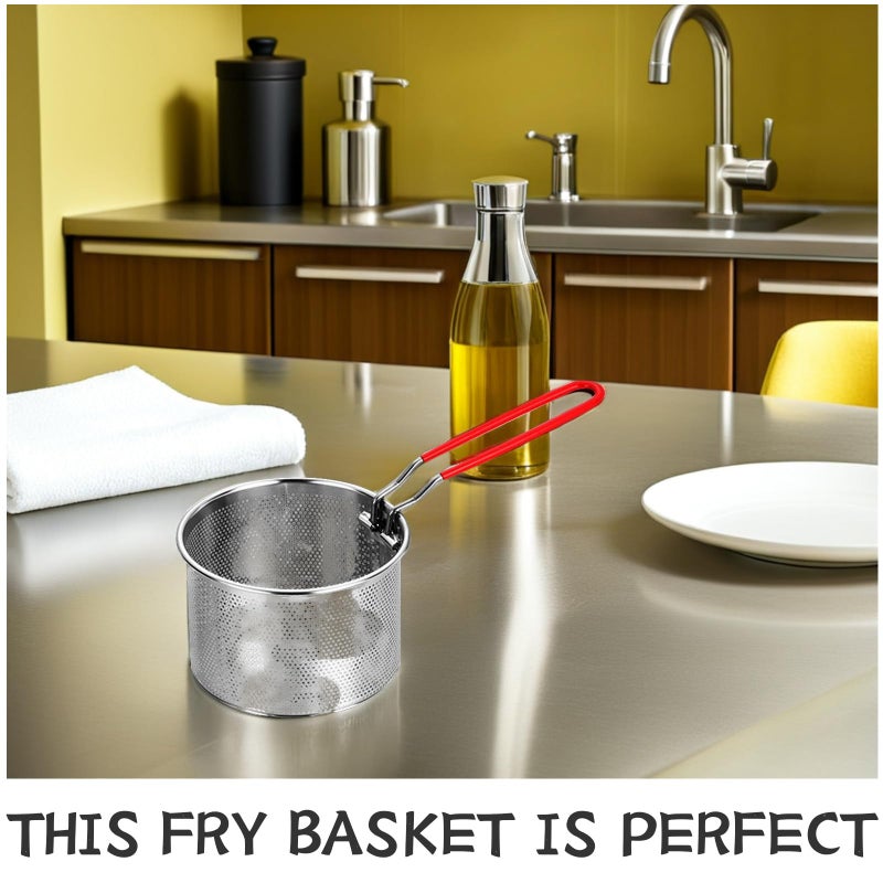 304 Stainless Steel Deep Fryer Basket With Detachable Handle 14cm For Home Cooking And Oil Straining - Image 4