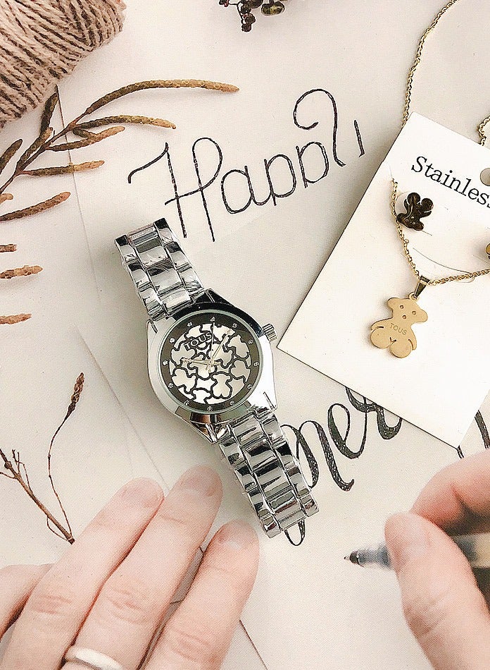 Tous Round turntable girls boys watch trend turntable fashion watch versatile alloy with quartz watch - Image 3