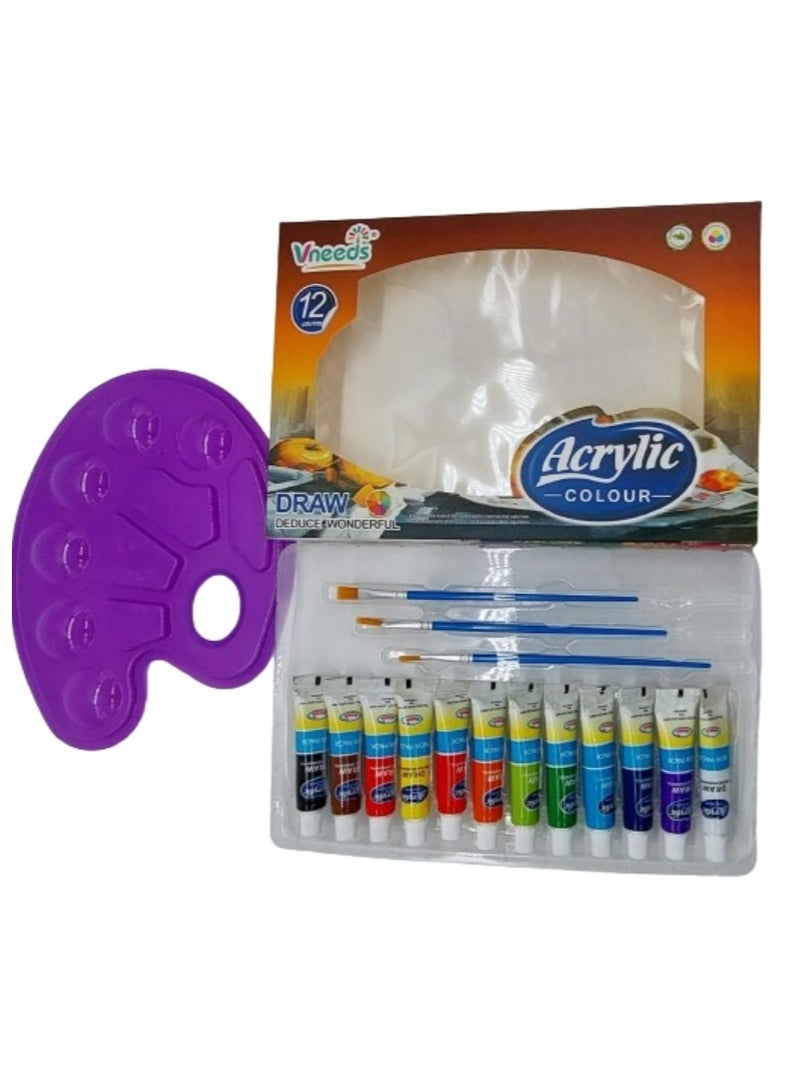 Vneeds 12X12ML Colors Solid Watercolors Paints Set Pigment Drawing Painting With Water Brush Paintbrush  For Artists Beginners Students Adults Pink - Image 1