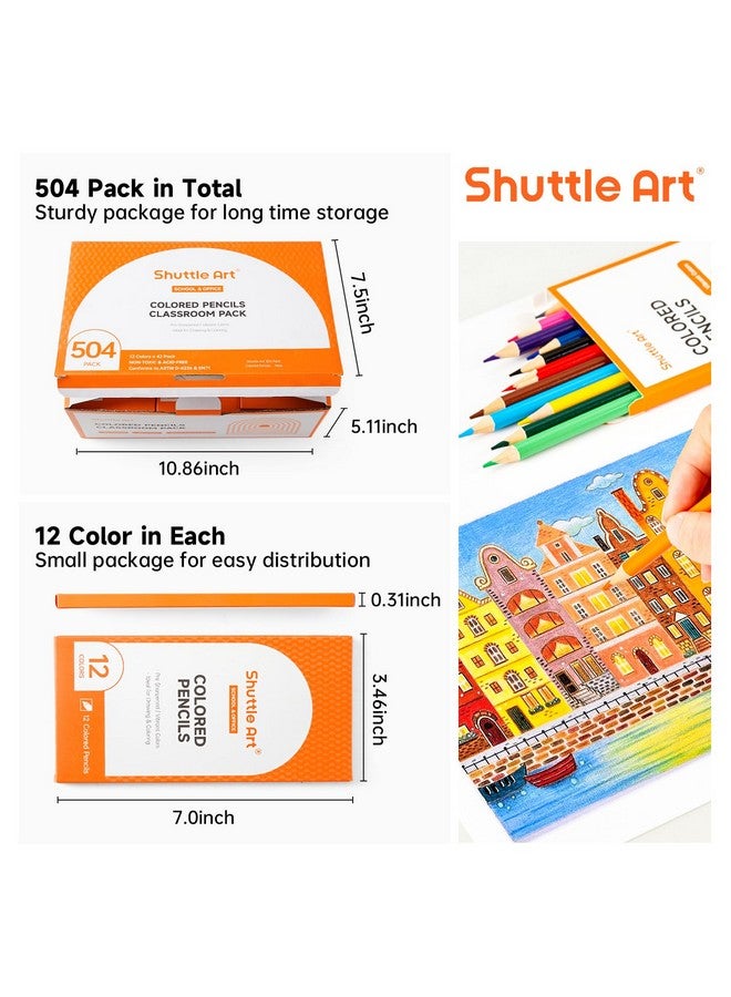 Shuttle Art 504 Colored Pencils Bulk, 12 Vibrant Colors, Pack of 42, Pre-sharpened Coloring Pencils, Wood Colored Pencil for Kids Teachers, Classroom Essentials, Back to School Supplies - Image 2