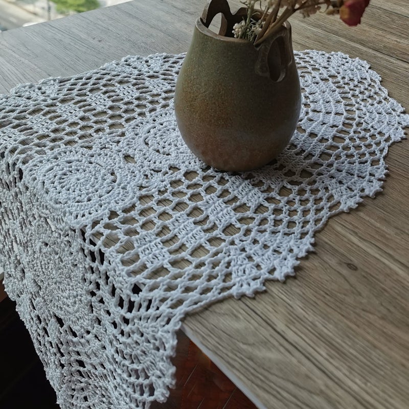 Phantomon Oval Lace Table Runner Doilies Floral Table Scarf Furniture Cloth Cover Handmade Crochet Placemats  100% Cotton (White Oval  12x24 Inch) - Image 3