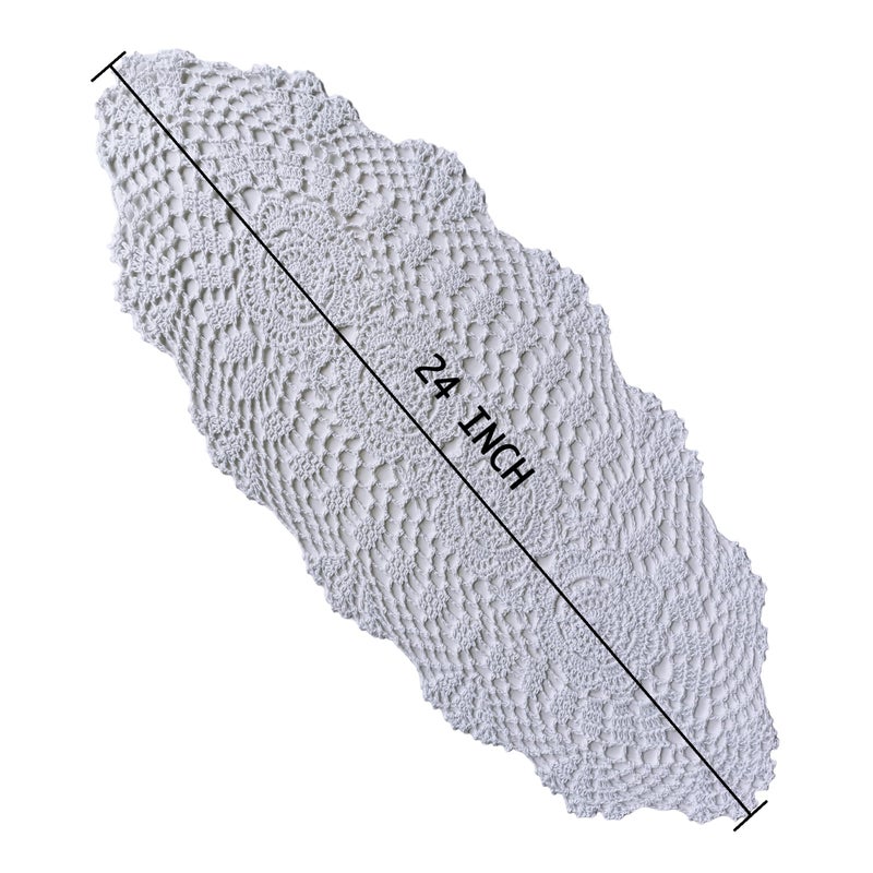 Phantomon Oval Lace Table Runner Doilies Floral Table Scarf Furniture Cloth Cover Handmade Crochet Placemats  100% Cotton (White Oval  12x24 Inch) - Image 5