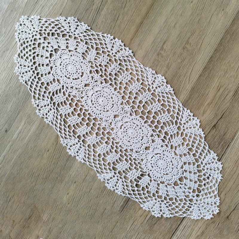 Phantomon Oval Lace Table Runner Doilies Floral Table Scarf Furniture Cloth Cover Handmade Crochet Placemats  100% Cotton (White Oval  12x24 Inch) - Image 4