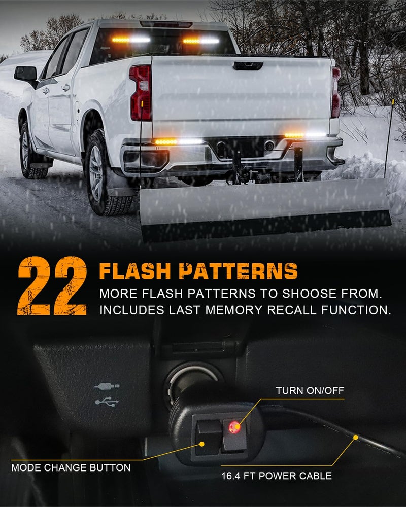XRIDONSEN 2x 10.7 inch Emergency Strobe Lights 24 LED Amber White Warning Flashing Safety Dash Side Window Front/Rear Windshield Lights Traffic Advisor Bar for Tow/Plow Trucks Construction Vehicles - Image 4