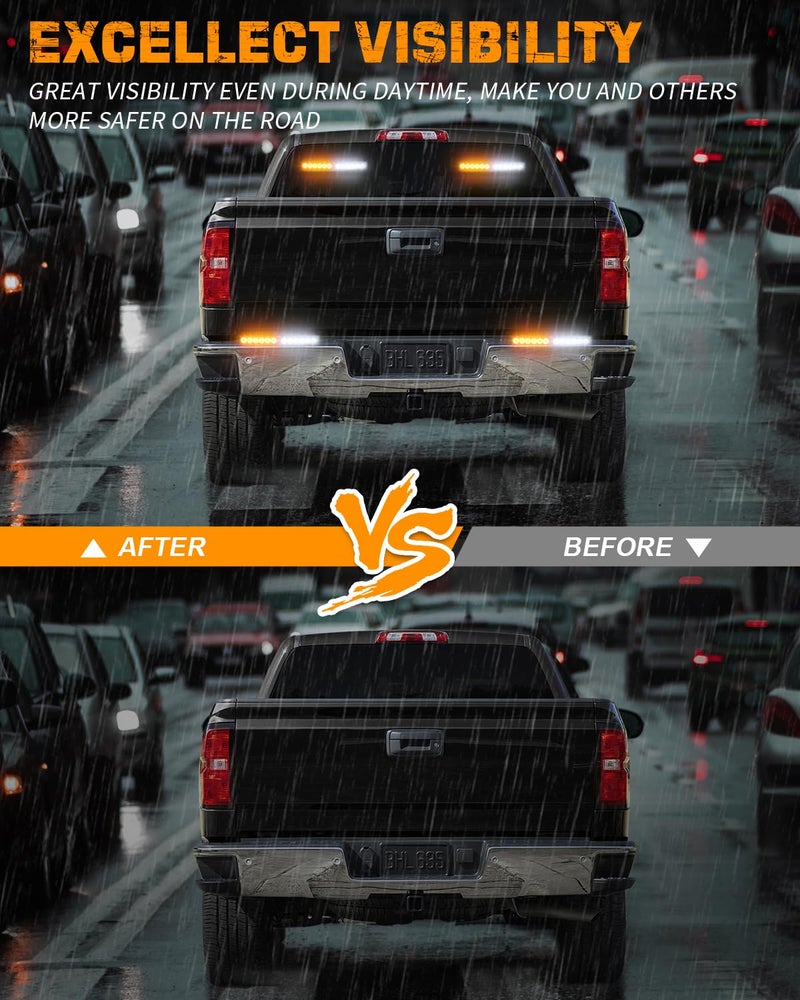 XRIDONSEN 2x 10.7 inch Emergency Strobe Lights 24 LED Amber White Warning Flashing Safety Dash Side Window Front/Rear Windshield Lights Traffic Advisor Bar for Tow/Plow Trucks Construction Vehicles - Image 2