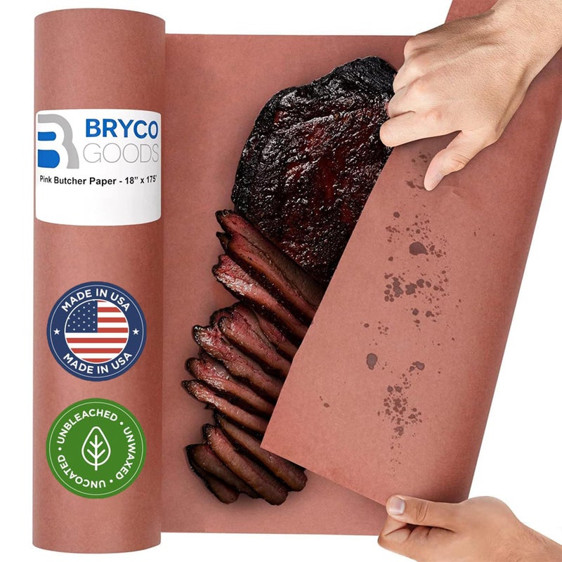 Bryco Goods Pink Butcher Paper Roll 18"x175' (2100 Inch) - Food-Grade Peach Butcher Paper for Smoker, BBQ, Grilling, Smoking Meat - USA Made - Unbleached, Uncoated and Unwaxed - Image 1