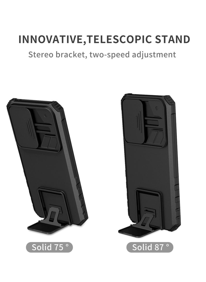Samsung Galaxy A54 5G Black Mobile Phone Case Cover, Innovative Telescopic Bracket, Sliding Protection Camera Window, Bumper Shockproof Phone Back Cover  - Image 2