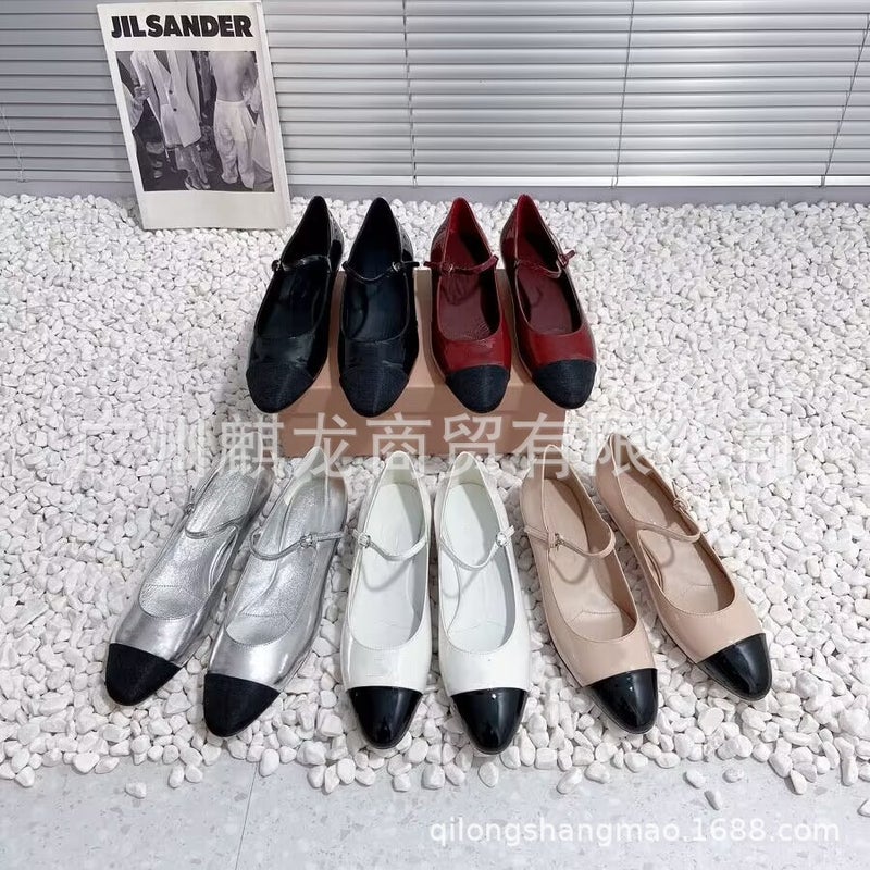High-End Genuine Leather Round Toe Color Matching Flat Heel Buckle Mary Jane Shoes Ballet Shoes Small Leather Shoes - Image 3