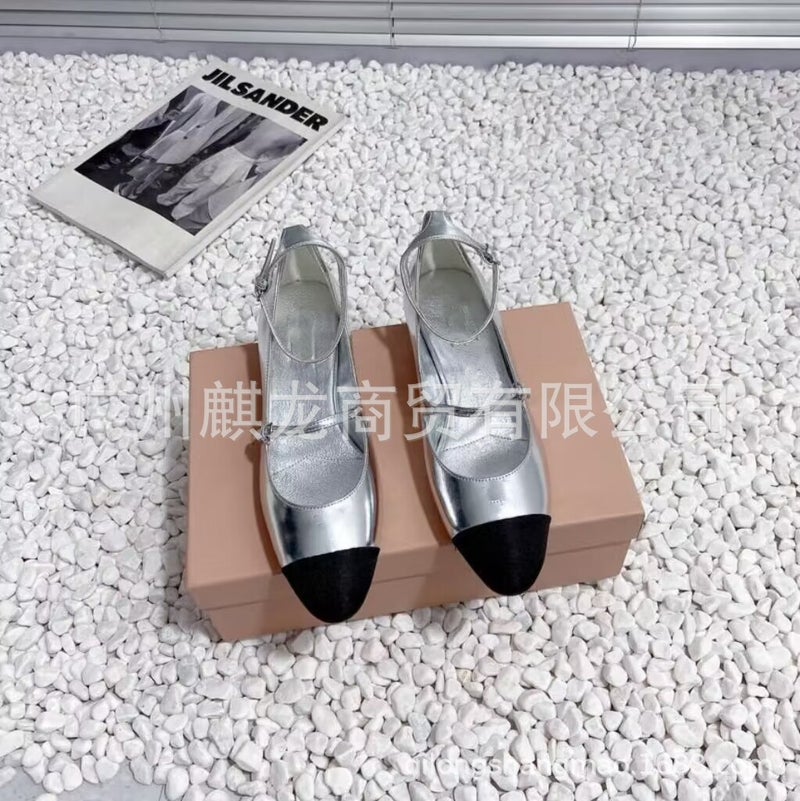 High-End Genuine Leather Round Toe Color Matching Flat Heel Buckle Mary Jane Shoes Ballet Shoes Small Leather Shoes - Image 4