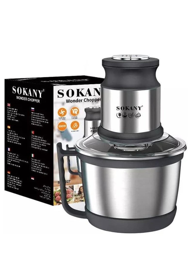 sokany قطاعة ومطحنة اللحوم والخضروات من الستانلس ستيل 3.0 لتر 800 واط - SK-7027  - Image 2