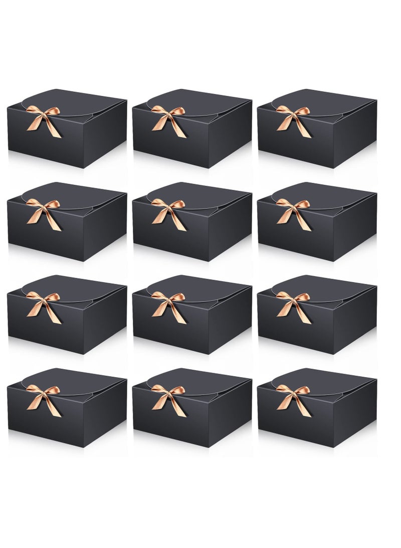 Barakah 12 صندوق هدايا مع أغطية 6.5 × 6.5 × 2 بوصة صندوق اقتراح وصيفات العروس صناديق هدايا سوداء للهدايا لحفلات الزفاف عيد الميلاد تغليف الشوكولاتة كعكة الكوب كرافت (أسود) - Image 1