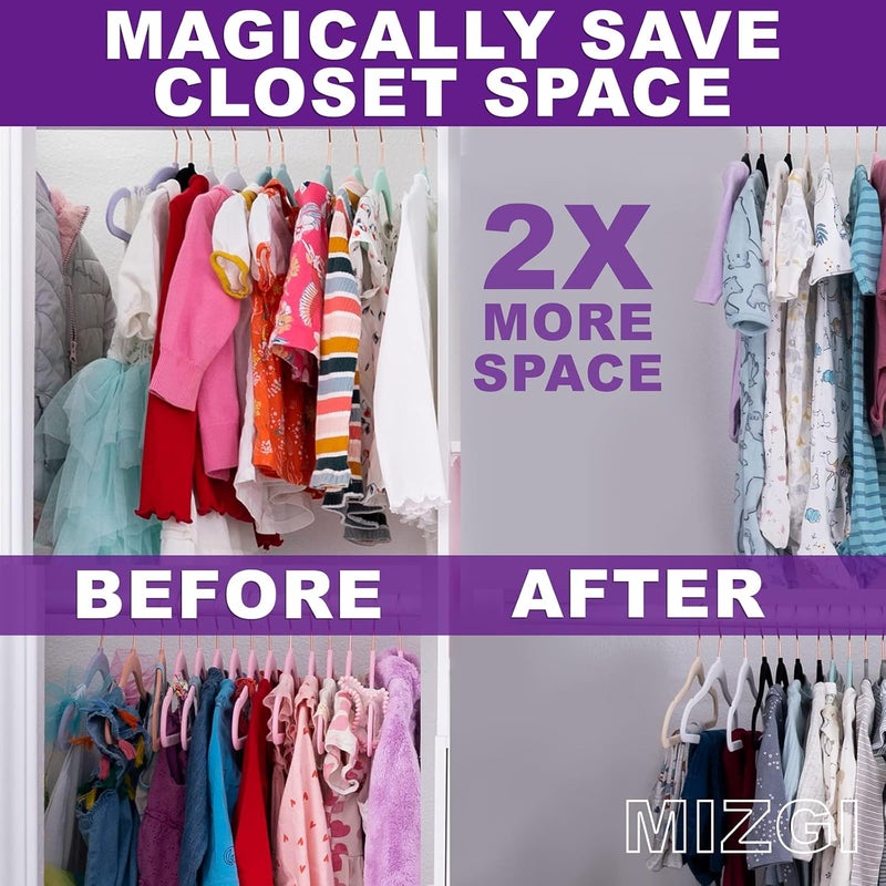 MIZGI Premium Kids Velvet Hangers (Pack of 50) 14" Wide with Copper Rose Gold Hooks, Space Saving, Nonslip Huggable Closet Hangers for Petite Junior Children's Skirt Dress Pants, Clothes Hangers - Image 4