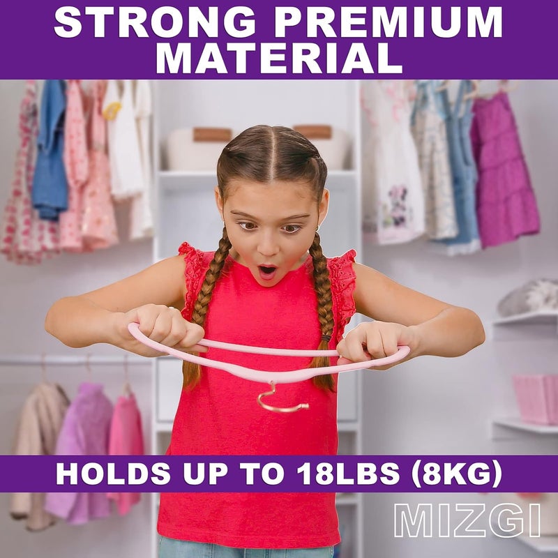 MIZGI Premium Kids Velvet Hangers (Pack of 50) 14" Wide with Copper Rose Gold Hooks, Space Saving, Nonslip Huggable Closet Hangers for Petite Junior Children's Skirt Dress Pants, Clothes Hangers - Image 5
