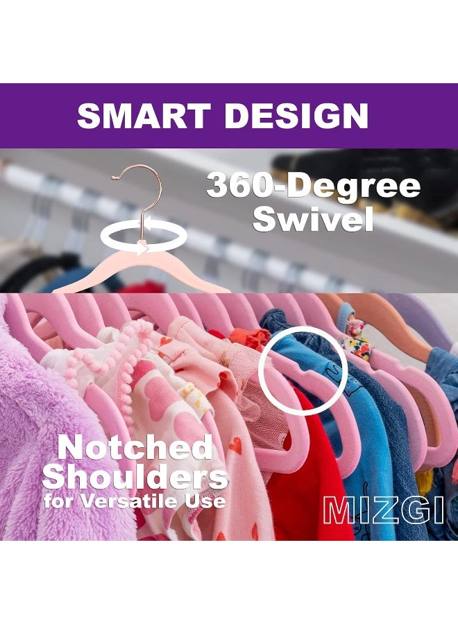MIZGI Premium Kids Velvet Hangers (Pack of 50) 14" Wide with Copper Rose Gold Hooks, Space Saving, Nonslip Huggable Closet Hangers for Petite Junior Children's Skirt Dress Pants, Clothes Hangers - Image 3