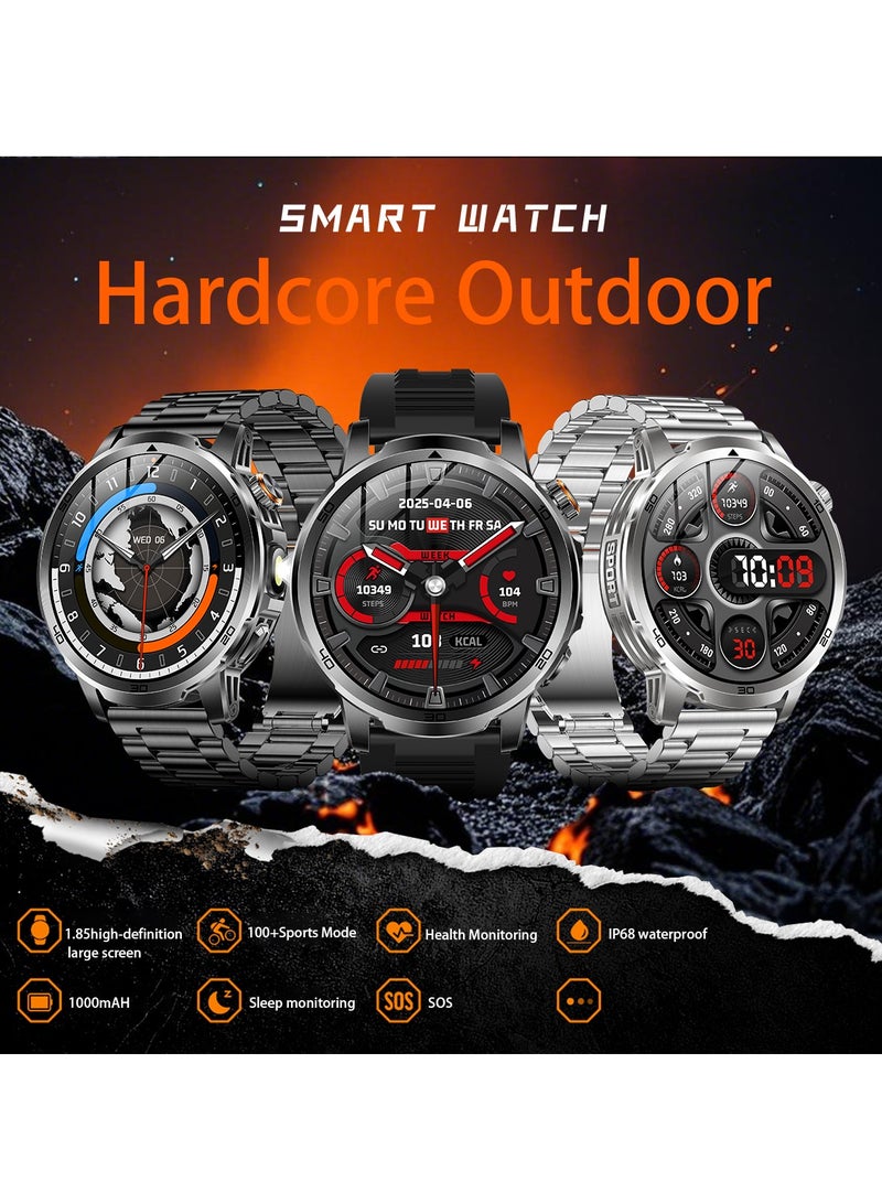 RollsTimi  Men's Bluetooth Smart Watch, 1.85-Inch HD High-Definition Touch Screen, 360*360 High Resolution, LED Flashlight, IP68 Daily Waterproof, 1000mAh Long Battery Life Battery, Sports And Sleep Monitoring, Multiple Sports Modes, DIY Personalized Dial, Bluetooth Call Receiving/Making, Magnetic Charging, Sedentary Reminder, Message Notification, Smart Bluetooth Wearable Watch, RT AK95 - Image 2
