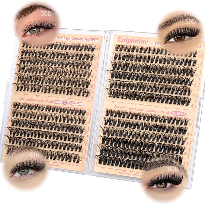 Calphdiar Wispy Cluster Lashes D Curl Individual Eyelashes Natural Lash Clusters Fluffy Lashes Individual Cluster 476pcs DIY Lash Extensions for Beginners3040506080100D - Image 1