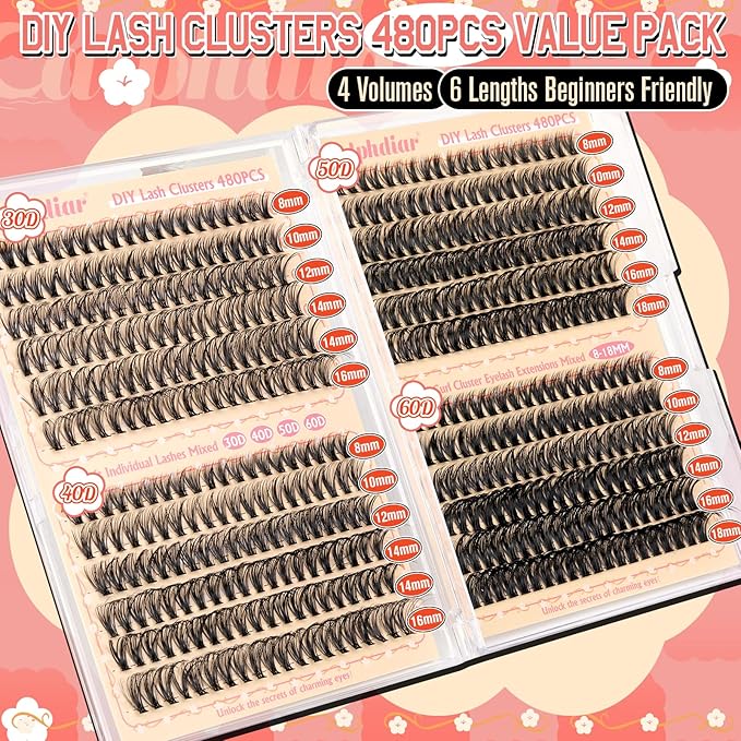 Calphdiar Wispy Cluster Lashes D Curl Individual Eyelashes Natural Lash Clusters Fluffy Lashes Individual Cluster 476pcs DIY Lash Extensions for Beginners3040506080100D - Image 2