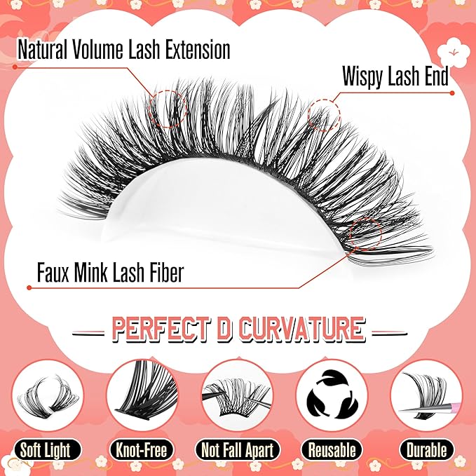 Calphdiar Wispy Cluster Lashes D Curl Individual Eyelashes Natural Lash Clusters Fluffy Lashes Individual Cluster 476pcs DIY Lash Extensions for Beginners3040506080100D - Image 5