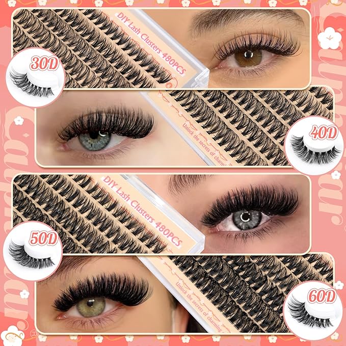 Calphdiar Wispy Cluster Lashes D Curl Individual Eyelashes Natural Lash Clusters Fluffy Lashes Individual Cluster 476pcs DIY Lash Extensions for Beginners3040506080100D - Image 3