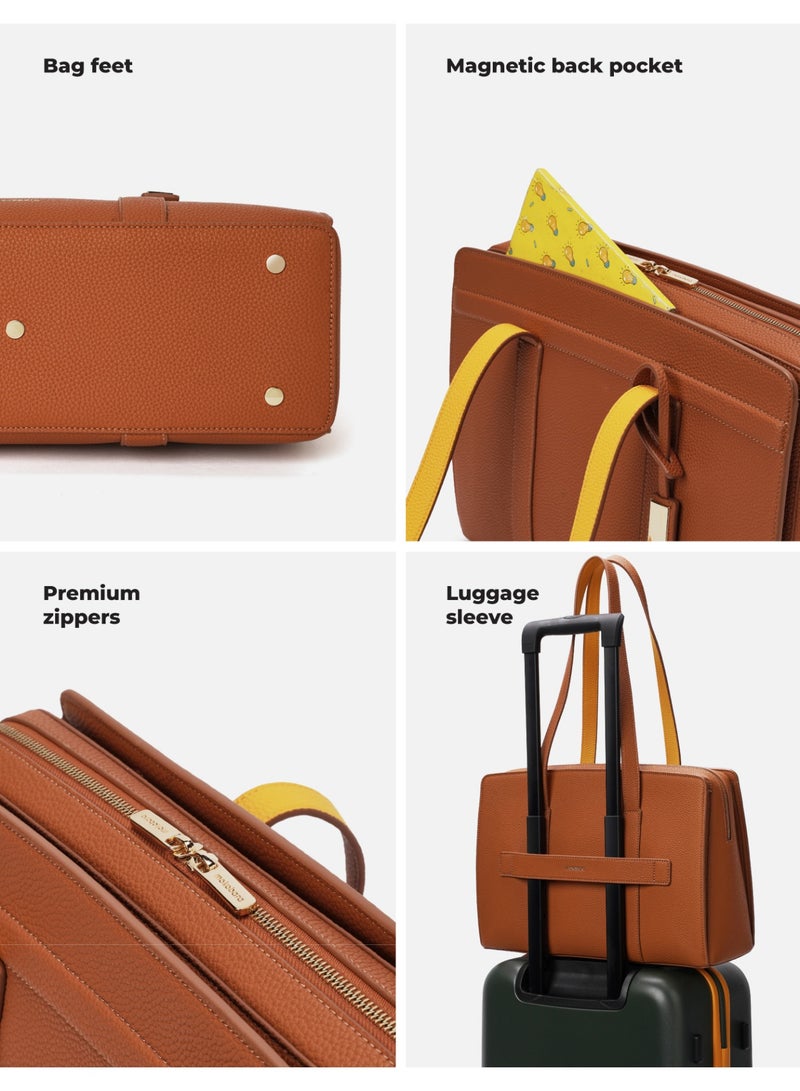 MOKOBARA The Celeste Tote Bag | Fits upto 15" Laptop | Lightweight | Perfect for Work and Daily Use | Laptop Sleeve | Organizational Pocket | Office Bag for Women (Tan 3.0 | Brown) - Image 5