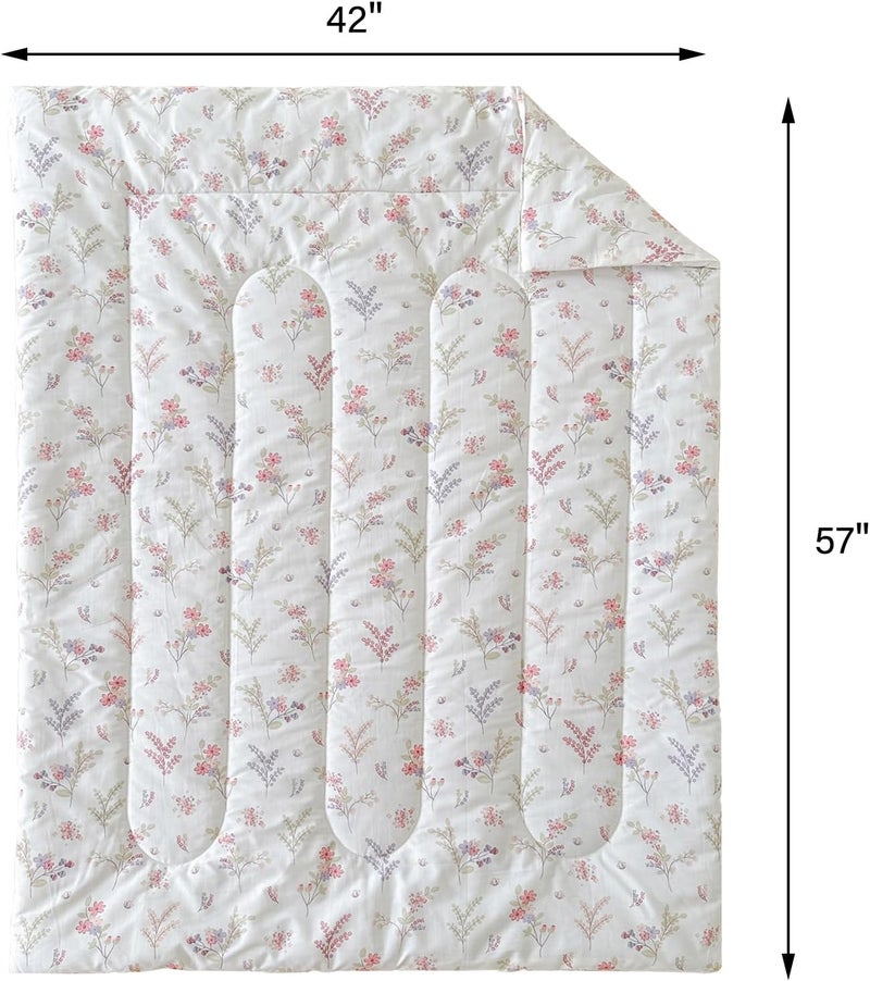 Joyreap 4 Piece Cotton Toddler Bedding Set for Girls Flowers n Leaves Pink Design Soft Breathable Cotton Toddler Comforter Set Includes Quilted Comforter Fitted Sheet Top Sheet and Pillow Case - Image 3