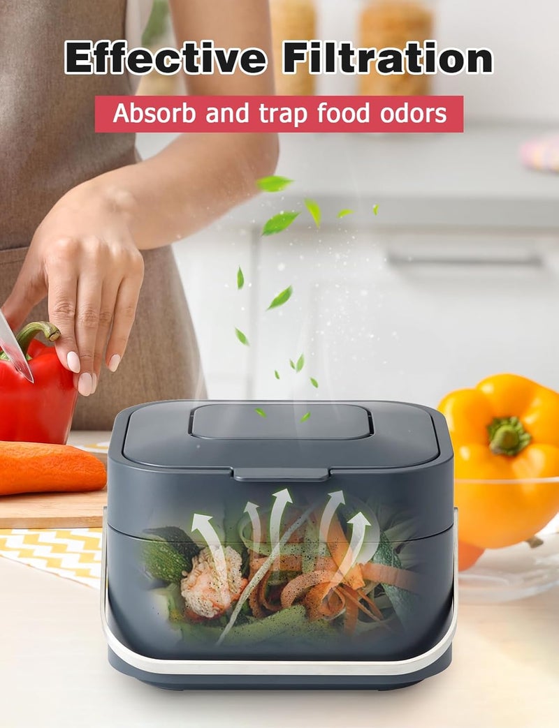Mellbree Odor Filter Compatible with Joseph Joseph Food Caddy 10Pcs, Black, Stainless Steel, Rectangular, 9cm x 7.5cm, Compost Bin Filter - Image 3