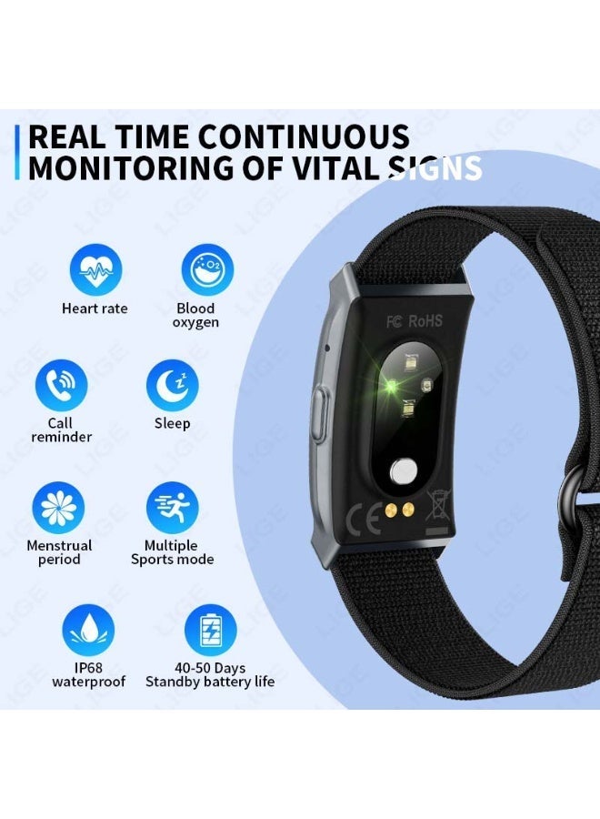 لييج سوار ذكي أنيق ومتين للرجال، جهاز تتبع اللياقة البدنية بدون شاشة، تتبع الصحة على مدار 24 ساعة، خفيف الوزن وقابل للحمل، مقاوم للماء IP68، يأتي مع حزامين قابلين للتبديل باللون الأسود، مناسب للاستخدام في الهواء الطلق. - Image 5