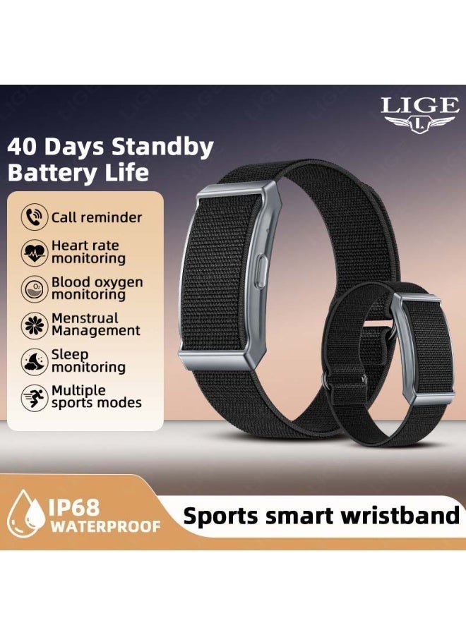 لييج سوار ذكي أنيق ومتين للرجال، جهاز تتبع اللياقة البدنية بدون شاشة، تتبع الصحة على مدار 24 ساعة، خفيف الوزن وقابل للحمل، مقاوم للماء IP68، يأتي مع حزامين قابلين للتبديل باللون الأسود، مناسب للاستخدام في الهواء الطلق. - Image 2