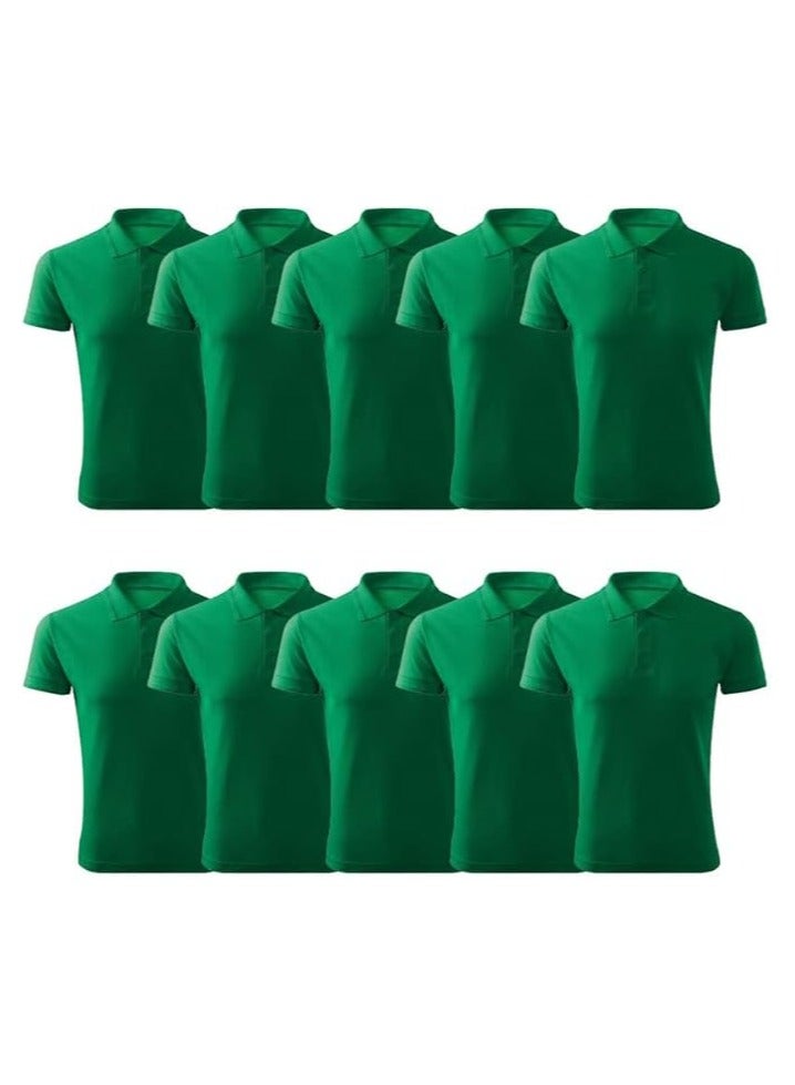 PRINTSHOP4ME Pack Of 10 Pcs Women's Regular-Fit Golf Polo T-shirt Pure Cotton Short Sleeve 220 GSM Basic Colors  - Image 1