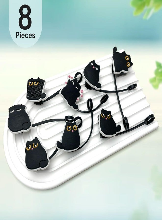 Hedbitoyo 8Pcs Black Cat Straw Cover for Stanley, 10mm Silicone Straw Topper, Straw Covers Cap for Stanley Cup 30&40oz with Tumblers - Image 4