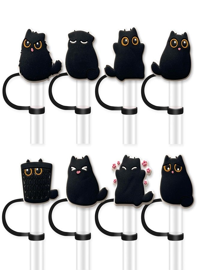 Hedbitoyo 8Pcs Black Cat Straw Cover for Stanley, 10mm Silicone Straw Topper, Straw Covers Cap for Stanley Cup 30&40oz with Tumblers - Image 1