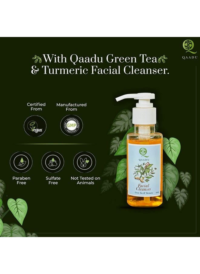 QAADU Facial Wash With Green Tea, Turmeric, Vitamins A & E | Vegan, Mild & Refreshing Face Cleanser, Suitable For All Skin Types, Anti Inflammatory And Hydrating Properties | 100Ml |  - Image 3
