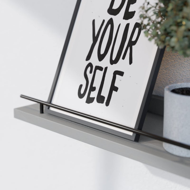 WOPITUES Floating Shelves with Black Metal Guardrail, Shelves for Wall Decor Set of 3, Wall Shelves for Bedroom, Bathroom, Kitchen, Living Room, Plants, Picture Frames, Art- Grey - Image 2
