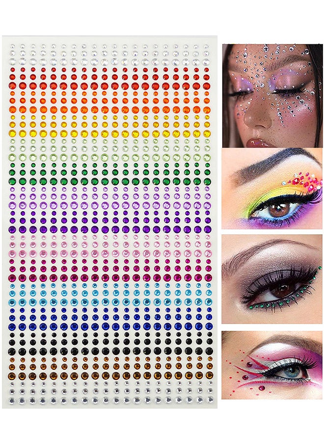 Depend Crystal Gem Stickers Rhinestone Self Adhesive Jewels Sticker For Face Eyes Nails Kids DIY Craft Cards Embellishment Diamond Decorations 15 Colors 3 Sizes 900 PCS  - Image 1