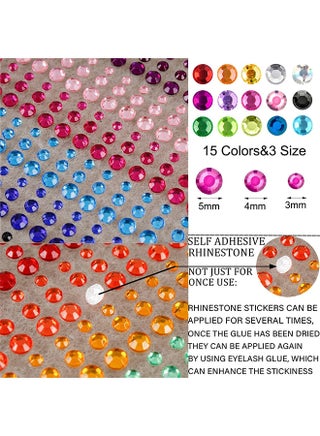 Crystal Gem Stickers Rhinestone Self Adhesive Jewels Sticker For Face Eyes Nails Kids DIY Craft Cards Embellishment Diamond Decorations 15 Colors 3 Sizes 900 PCS - view 3