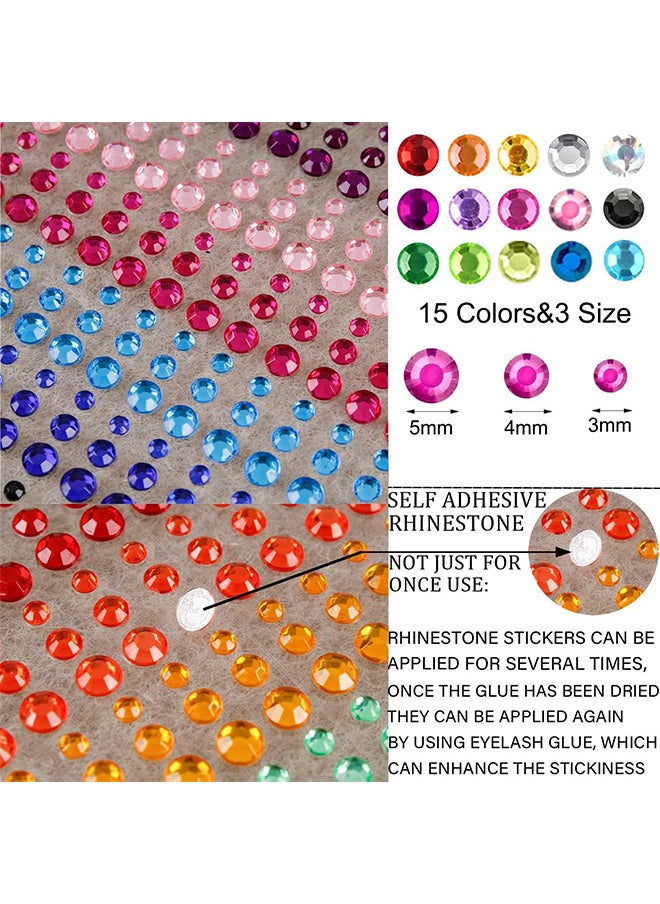 Depend Crystal Gem Stickers Rhinestone Self Adhesive Jewels Sticker For Face Eyes Nails Kids DIY Craft Cards Embellishment Diamond Decorations 15 Colors 3 Sizes 900 PCS  - Image 3