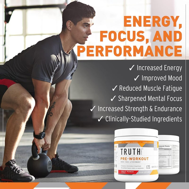 Truth Nutrition Pre Workout Powder  Natural PreWorkout for Men  Women Vegan BCAA Amino Energy Powder Keto Friendly  No Artificial Flavors Sweetners or Dyes Fruit Punch - Image 2