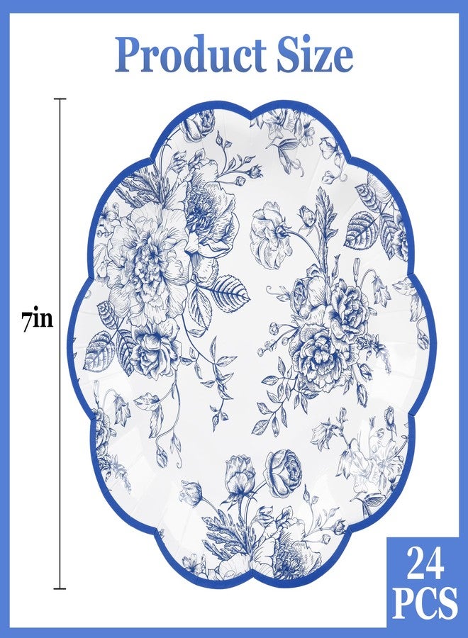 Elyxio Blue Rose Floral Scalloped Disposable Paper Party Plates - Image 2