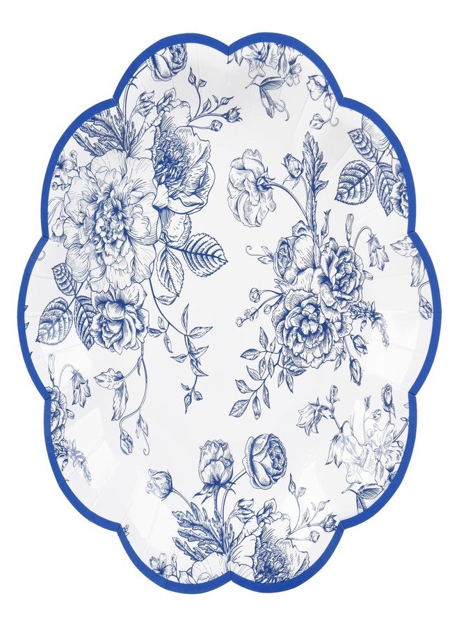 Elyxio Blue Rose Floral Scalloped Disposable Paper Party Plates - Image 1